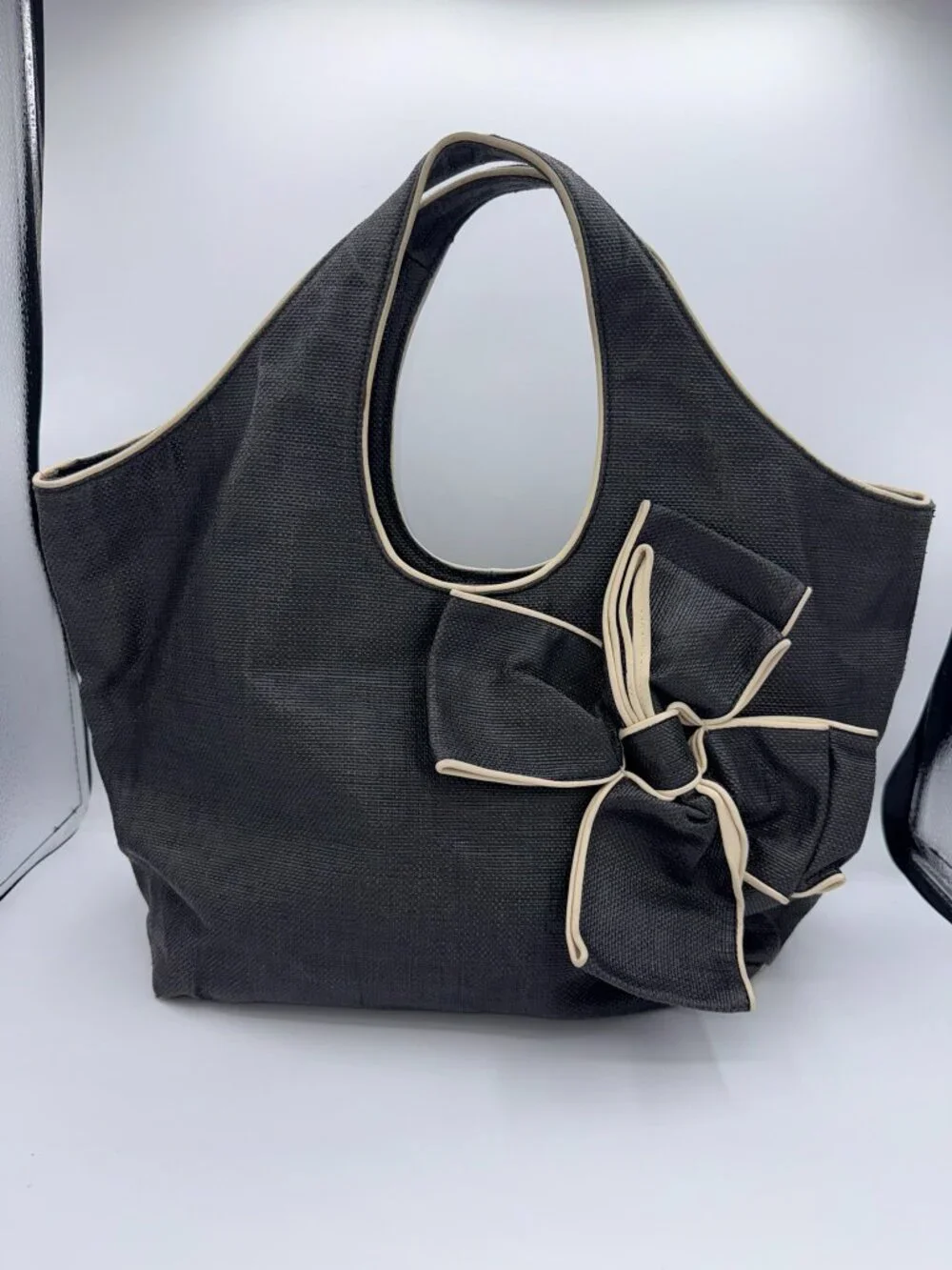 Kate Spade Black Canvas Bow Shoulder Bag Tote Purse - Picture 9 of 15